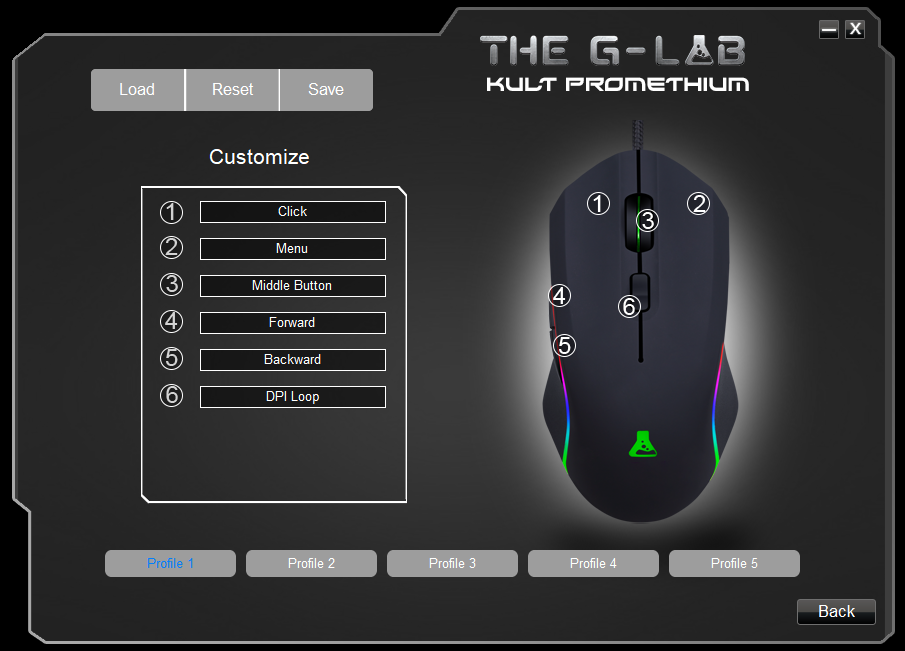 Souris Kult Promethium : Capture programme personnalisation