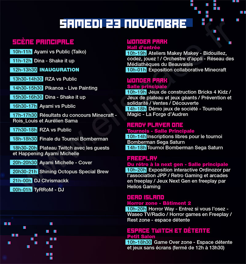 Festival de jeux vidéo "Du rétro à la Next Gen" #1 : Programme du Samedi